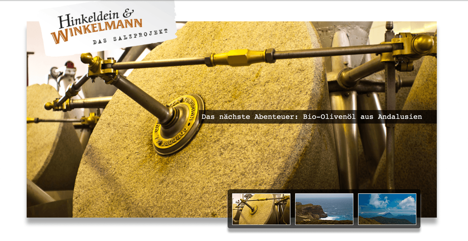 Das Salzprojekt Bannerfoto eines alten Ölmühlsteins der ersten Webseite aus dem Jahr 2009.
